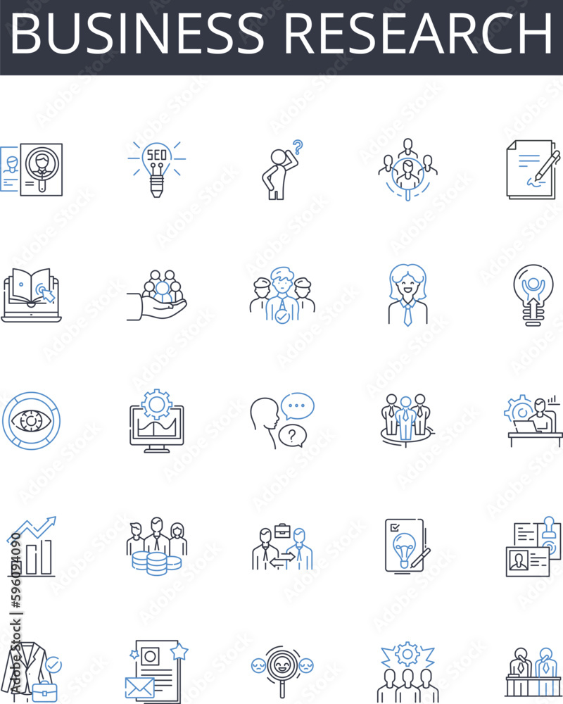 Business research line icons collection. Collaboration, Synergy, Alliance, Cooperation, Collaboration, Cohesion, Partnership vector and linear illustration. Unity,Integration,Synchronization outline