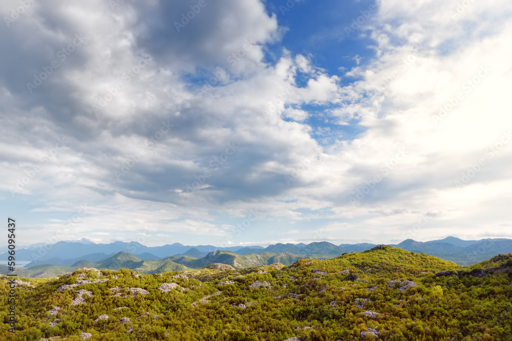 Scenic landscape of mountain valley in Lovcen National Park, Montenegro. Stunning view of mountains and valleys Scenic landscape of mountain valley in Lovcen National Park, Montenegro. Stunning view of mountains and valleys
