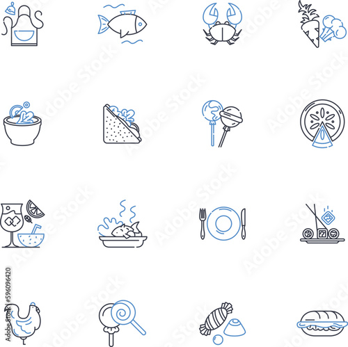Snacking line icons collection. Nibbling, Munching, Grazing, Bingeing, Chomping, Devouring, Chewing vector and linear illustration. Morseling,Noshing,Sampling outline signs set