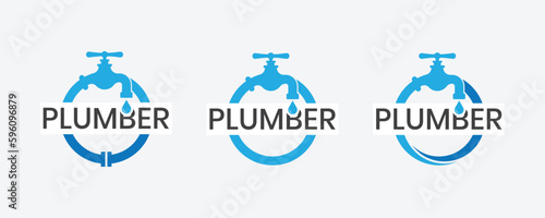 Water Faucet Round Circle Plumbing Logo Concept sign icon symbol Design Element. Tap, Repair, Plumber, Plumbing Service Logotype. Vector illustration template