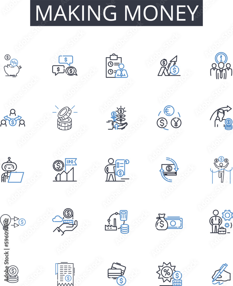 Making money line icons collection. Doppelgangers, Replicas, Cls, Twins, Mirror, Copy, Replica vector and linear illustration. Match,Duplicate,Equal outline signs set