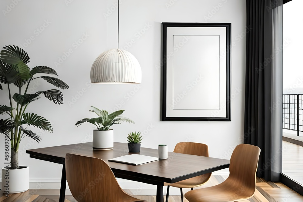 Fototapeta premium modern living room with table mockup 3d rendering