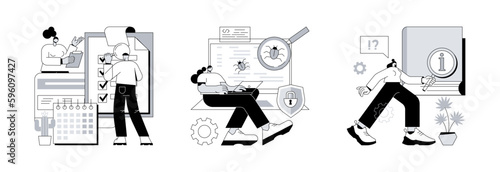 Customer experience abstract concept vector illustration set. Project delivery, beta testing, user guide, software development, new product launch, technical guide, helpdesk abstract metaphor.