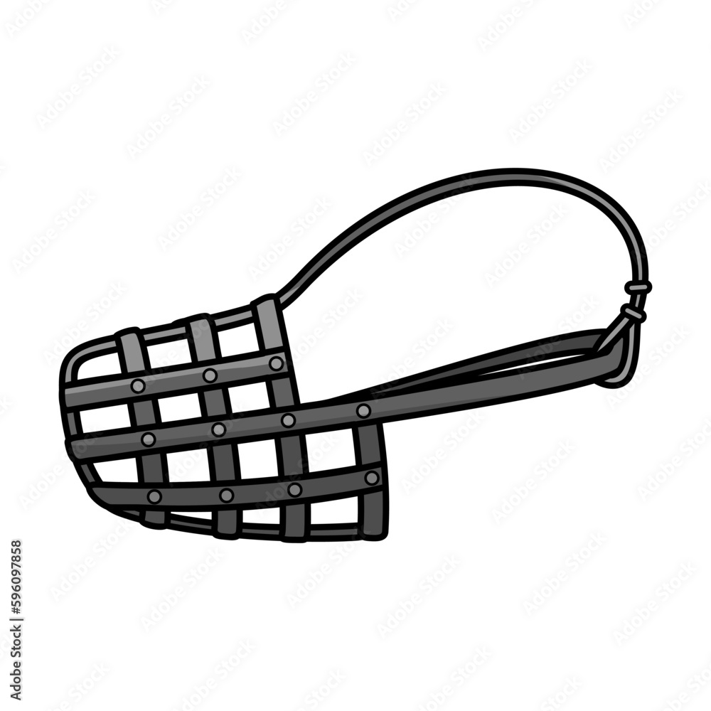 Cartoon dog muzzle. Accessory for puppies and adults dogs. Vector isolated illustration. Colorful clipart of accessories and goods for pet shop. Cartoon dog muzzle. Accessory for puppies and adults dogs. Vector isolated illustration. Colorful clipart of accessories and goods for pet shop.