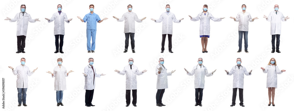 group of doctors in mask isolated on white