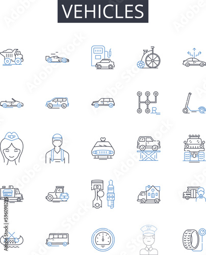 Vehicles line icons collection. Cars, Automobiles, Transportation, Modes, Conveyance, Ride-hailing, Ride-sharing vector and linear illustration. Personal transit,Commercial transit,Carpooling outline