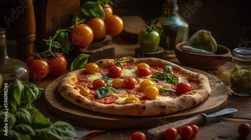 Pizza. Tomato, cheese, basil. Generative AI. 