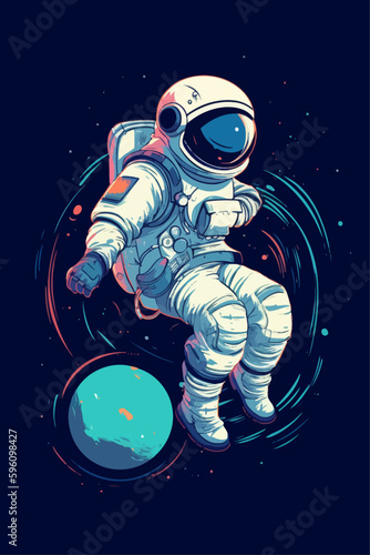 Astronauts operate controls in planetary space explore science technology future poster illustration © Yan
