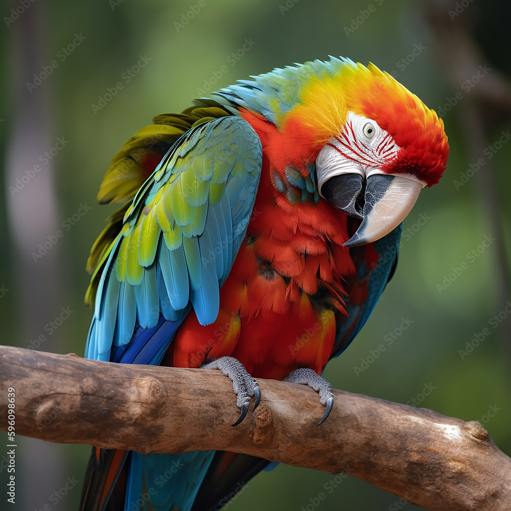A parrot perched on a branch, made with generative AI