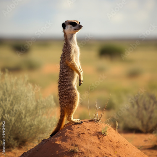 A curious meerkat looking around, made with generative AI © Basilix Digital 