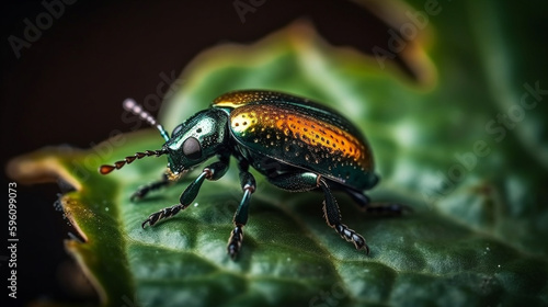 Macro shot of a ladybug on a leaf in the rain.generative ai © GENERATIVE AI
