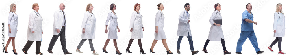 group of doctors in motion isolated on white group of doctors in motion isolated on white