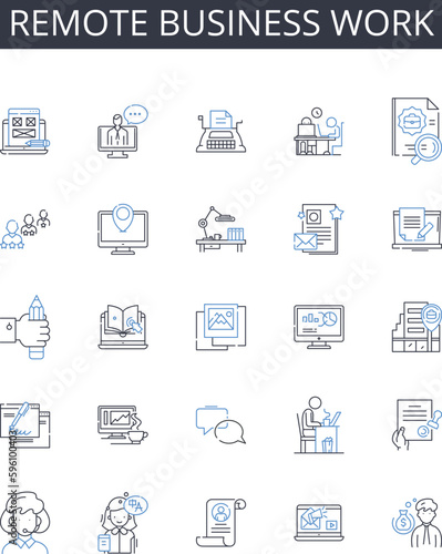 Remote business work line icons collection. Enforcement, Compliance, Governance, Discipline, Protocol, Decree, Edict vector and linear illustration. Stipulation,Prohibition,Dictate outline signs set