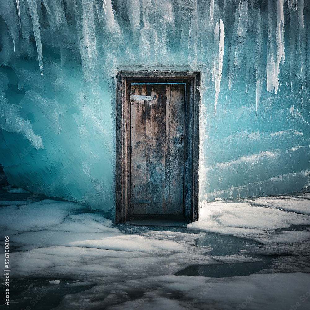 Obraz premium A door made of ice in the artic, ai generated