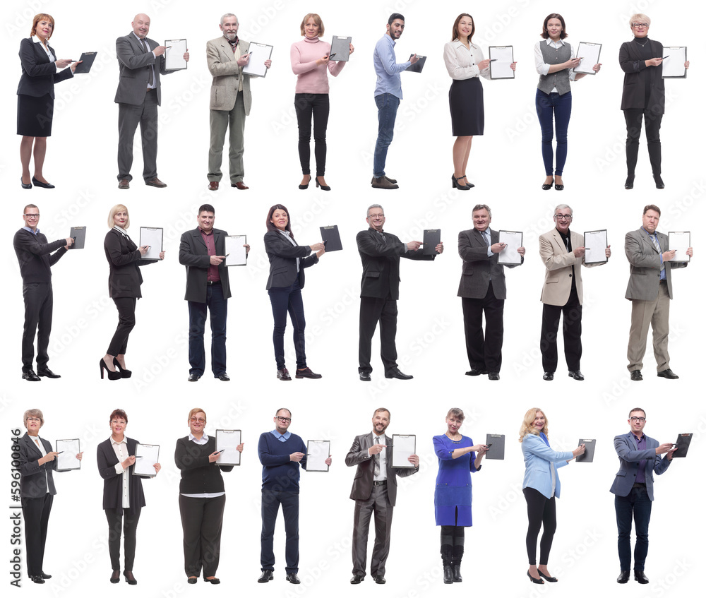 Obraz premium group of successful people with notepad in hands isolated