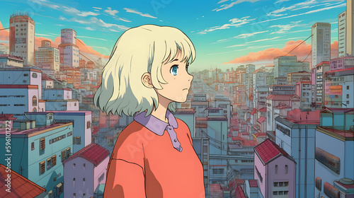 Futuristic Anime Girl in an Asian Metropolis