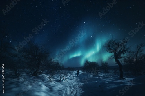 Wallpaper Mural very beautiful landscape covered with snow at night created with Generative AI technology Torontodigital.ca