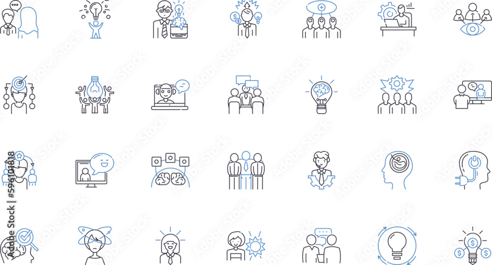 Discerning individuals line icons collection. Discriminating, Astute, Perceptive, Wise, Sharp, Savvy, Meticulous vector and linear illustration. Judicious,Observant,Keen outline signs set