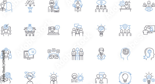 Discerning individuals line icons collection. Discriminating, Astute, Perceptive, Wise, Sharp, Savvy, Meticulous vector and linear illustration. Judicious,Observant,Keen outline signs set