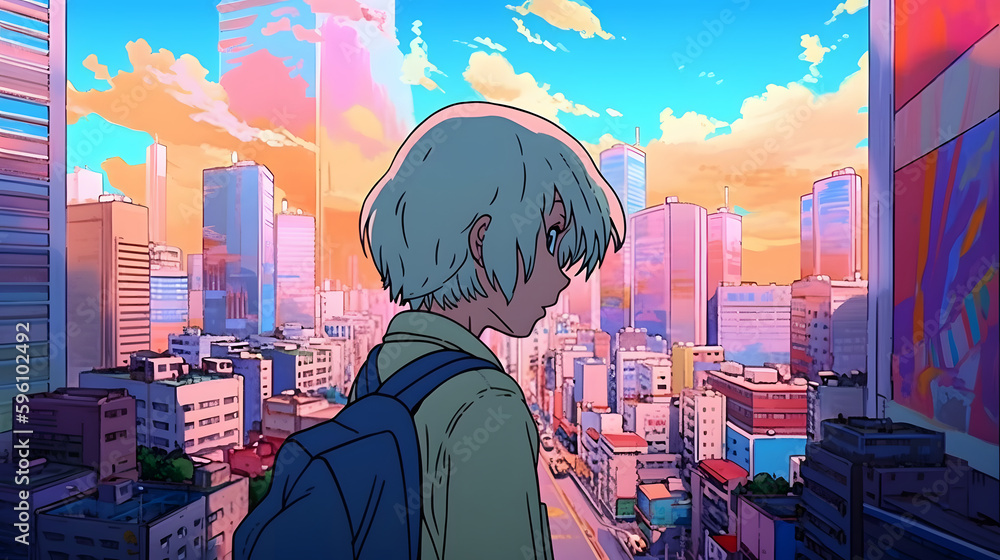 Obraz premium Futuristic Anime Girl in an Asian Metropolis