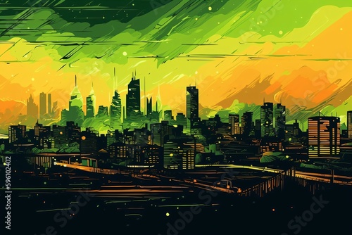 abstract illustration of a big city in few colors created with Generative AI technology