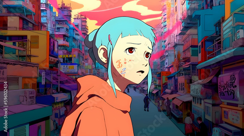 Futuristic Anime Girl in an Asian Metropolis © Demencial Studies