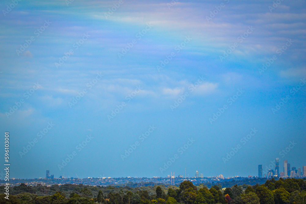 Pretty rainbow over Melbourne City, Victoria, Australia