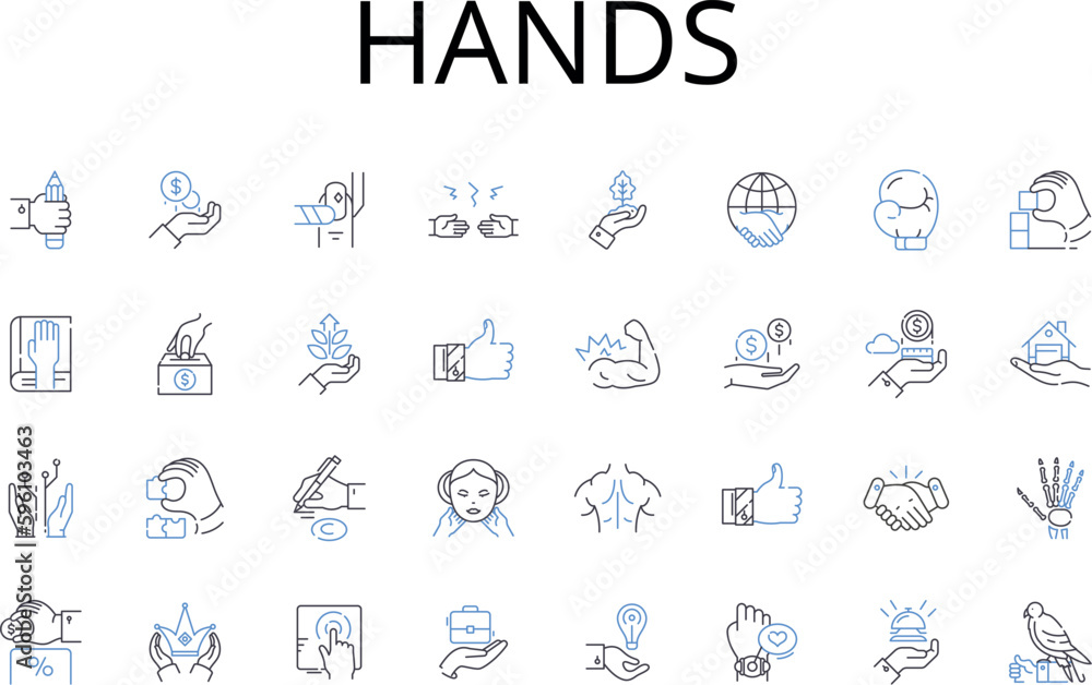 Hands line icons collection. Fingers, Palms, Mitts, Paws, Claws, Grasps, Touches vector and linear illustration. Grips,Nails,Digits outline signs set Hands line icons collection. Fingers, Palms, Mitts, Paws, Claws, Grasps, Touches vector and linear illustration. Grips,Nails,Digits outline signs set