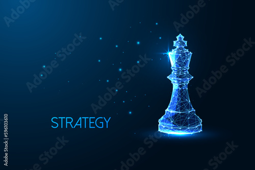 Futuristic concept of leadership, power, strategy, smart decisions making with King chess figure