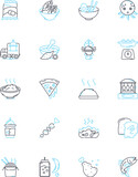 Flavor depot linear icons set. Savory, Satisfying, Indulgent, Appetizing, Delectable, Succulent, Heavenly line vector and concept signs. Zesty,Aromatic,Flavorful outline illustrations