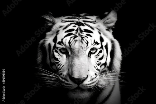 close-up portrait of a majestic tiger in black and white. Generative AI
