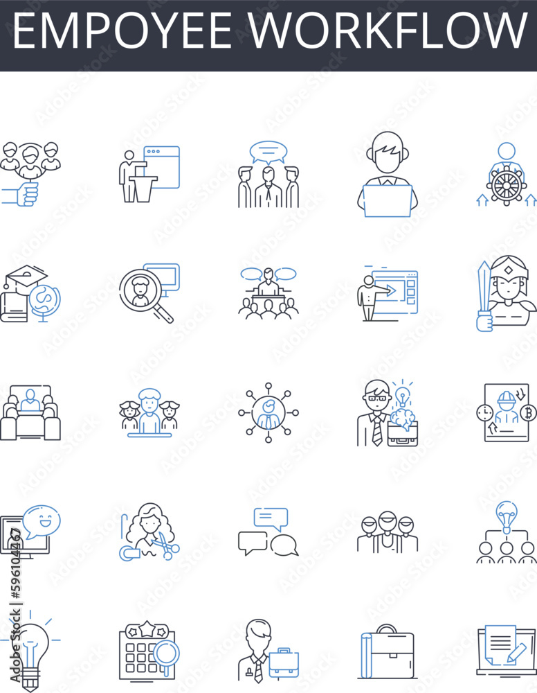 Empoyee workflow line icons collection. Wireless, Fiber-optic, Nerk, Communication, Satellite, Broadband, Digital vector and linear illustration. Voice,Dual-mode,VoIP outline signs set