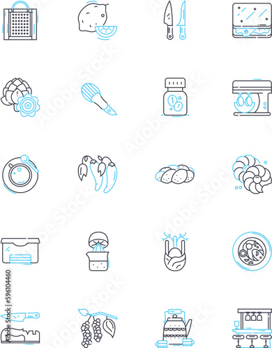 Cafe shop linear icons set. Coffee, Espresso, Cappuccino, Latte, Mocha, Frappuccino, Pastry line vector and concept signs. Croissant,Bagel,Muffin outline illustrations