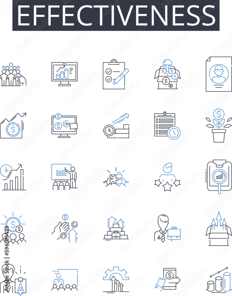 Effectiveness line icons collection. Efficiency, Productivity, Capability, Potency, Performance, Impactfulness, Aptitude vector and linear illustration. Competence,Powerfulness,Strength outline signs Effectiveness line icons collection. Efficiency, Productivity, Capability, Potency, Performance, Impactfulness, Aptitude vector and linear illustration. Competence,Powerfulness,Strength outline signs