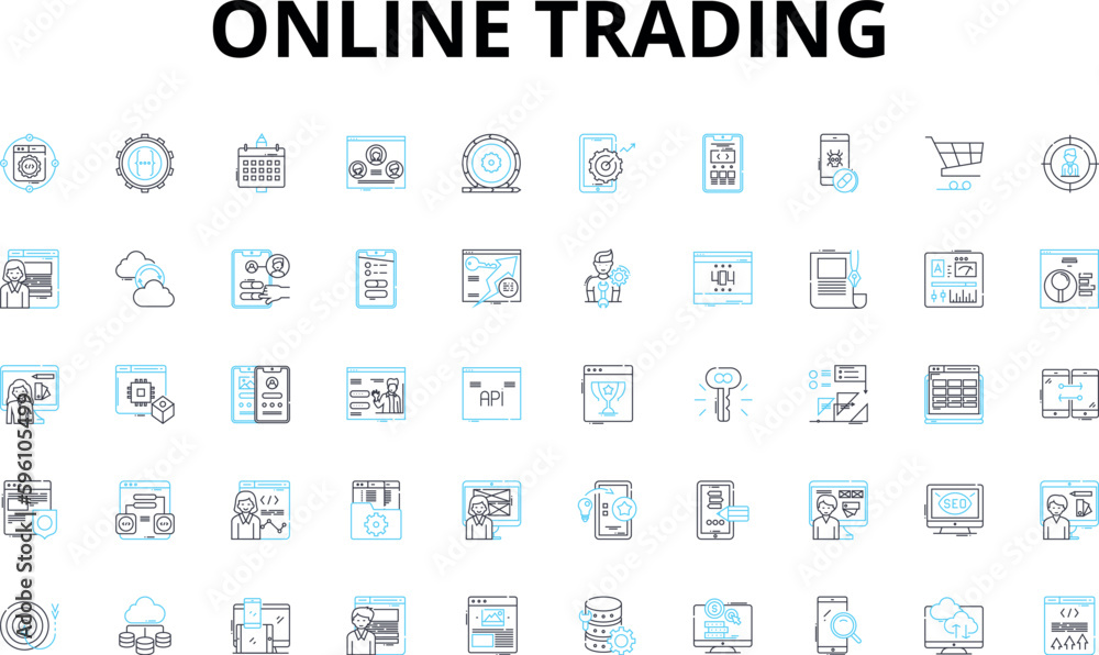 Online trading linear icons set. Stocks, Forex, Cryptocurrency, Options, Futures, Brokerage, Trading vector symbols and line concept signs. Derivatives,Investing,Market illustration Online trading linear icons set. Stocks, Forex, Cryptocurrency, Options, Futures, Brokerage, Trading vector symbols and line concept signs. Derivatives,Investing,Market illustration