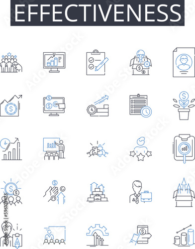 Effectiveness line icons collection. Efficiency  Productivity  Capability  Potency  Performance  Impactfulness  Aptitude vector and linear illustration. Competence Powerfulness Strength outline signs