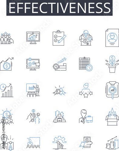 Effectiveness line icons collection. Efficiency, Productivity, Capability, Potency, Performance, Impactfulness, Aptitude vector and linear illustration. Competence,Powerfulness,Strength outline signs