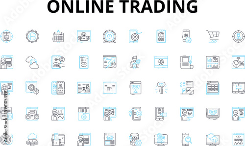 Online trading linear icons set. Stocks, Forex, Cryptocurrency, Options, Futures, Brokerage, Trading vector symbols and line concept signs. Derivatives,Investing,Market illustration