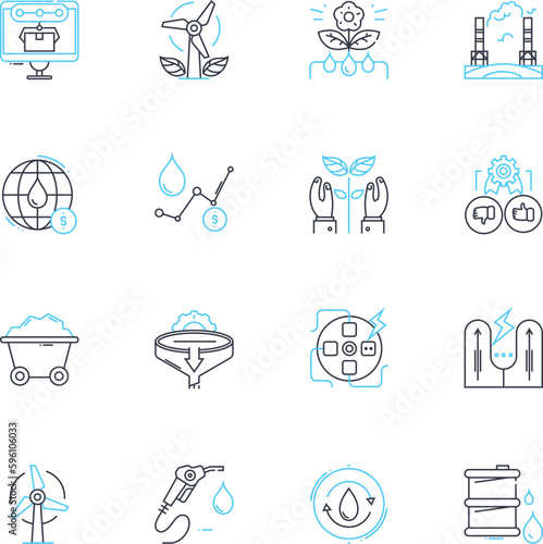 Renewable energy linear icons set. Solar  Wind  Hydro  Geothermal  Biomass  Tidal  Wave line vector and concept signs. Hydropower Renewable Sustainable outline illustrations