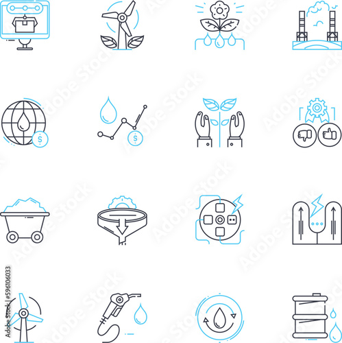 Renewable energy linear icons set. Solar, Wind, Hydro, Geothermal, Biomass, Tidal, Wave line vector and concept signs. Hydropower,Renewable,Sustainable outline illustrations