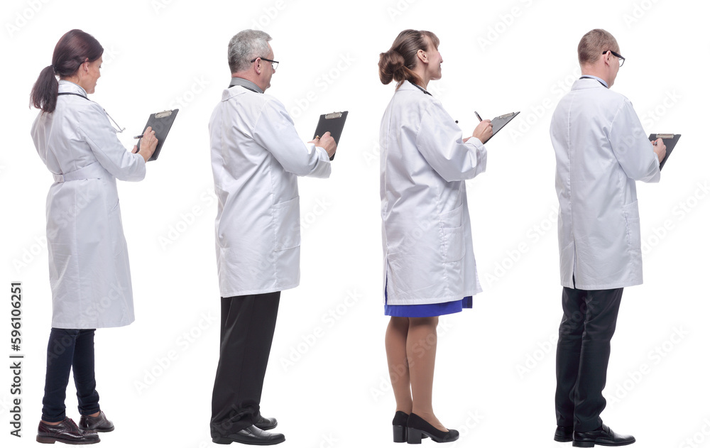 group of doctors standing with their backs isolated on white group of doctors standing with their backs isolated on white