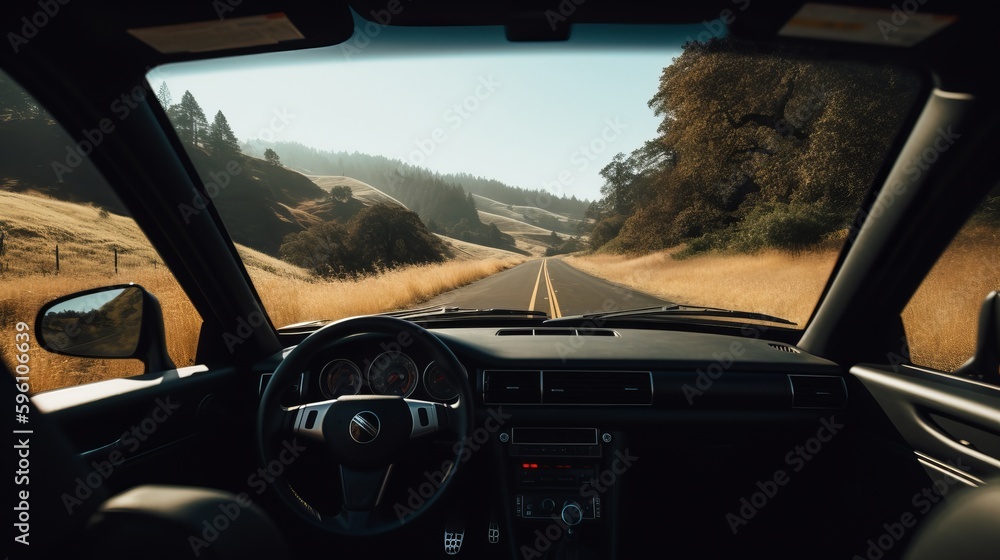 Taking scenic drive with windows down, mountains landscape. AI generated Taking scenic drive with windows down, mountains landscape. AI generated