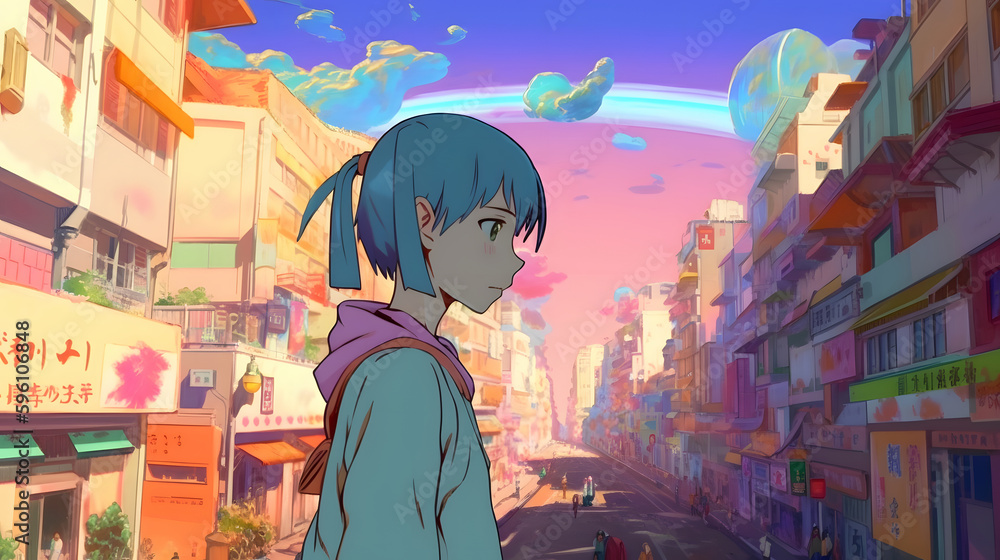 Futuristic Anime Girl in an Asian Metropolis Futuristic Anime Girl in an Asian Metropolis