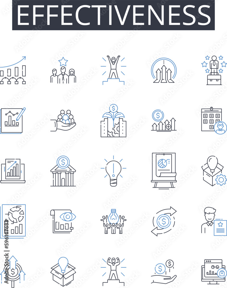 Effectiveness line icons collection. Efficiency, Productivity, Capability, Potency, Performance, Impactfulness, Aptitude vector and linear illustration. Competence,Powerfulness,Strength outline signs Effectiveness line icons collection. Efficiency, Productivity, Capability, Potency, Performance, Impactfulness, Aptitude vector and linear illustration. Competence,Powerfulness,Strength outline signs