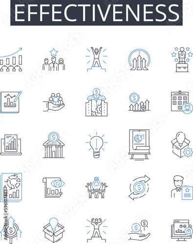 Effectiveness line icons collection. Efficiency, Productivity, Capability, Potency, Performance, Impactfulness, Aptitude vector and linear illustration. Competence,Powerfulness,Strength outline signs