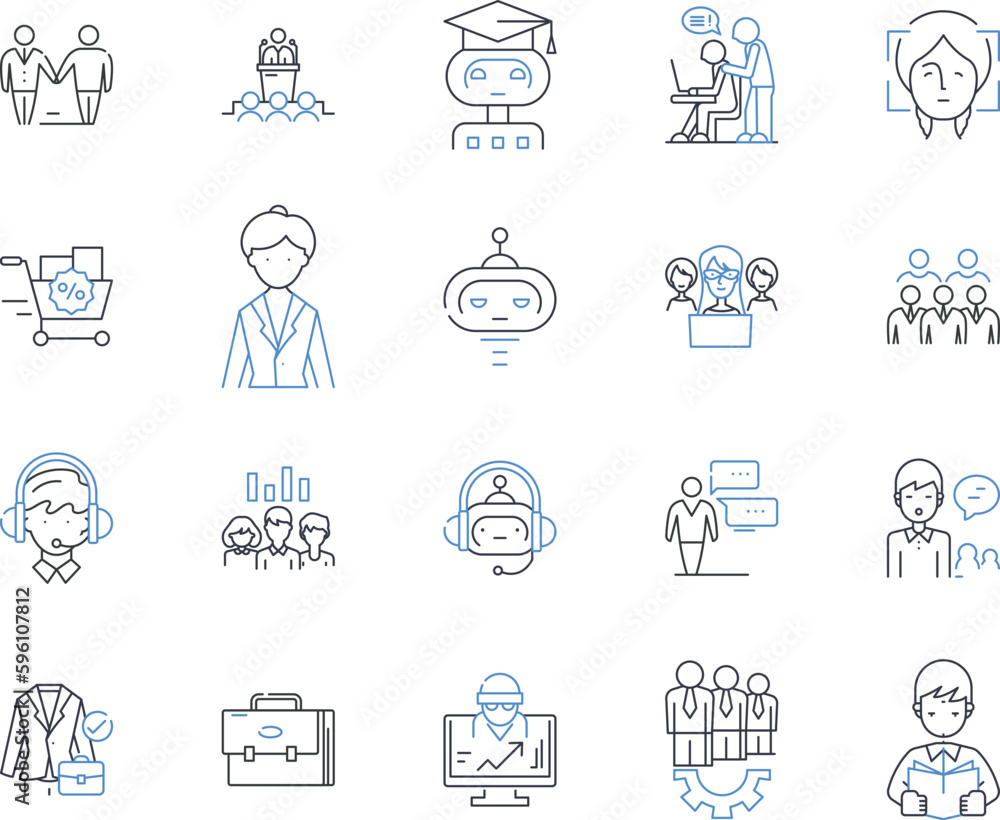 Career mobility line icons collection. Advancement, Promotion, Development, Progression, Upward, Ladder, Transitions vector and linear illustration. Switching,Movement,Transferring outline signs set