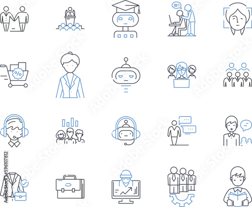 Career mobility line icons collection. Advancement  Promotion  Development  Progression  Upward  Ladder  Transitions vector and linear illustration. Switching Movement Transferring outline signs set