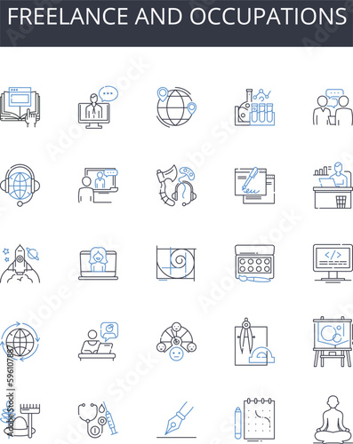 Freelance and occupations line icons collection. Self-employed  Consultant  Contractor  Entrepreneur  Independent  Solopreneur  Gig worker vector and linear illustration. Virtual assistant Creative