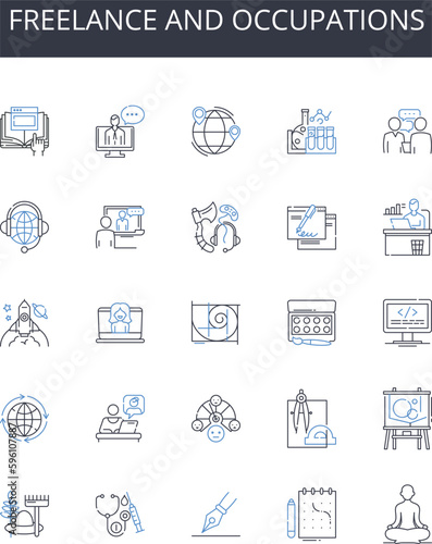 Freelance and occupations line icons collection. Self-employed, Consultant, Contractor, Entrepreneur, Independent, Solopreneur, Gig worker vector and linear illustration. Virtual assistant,Creative