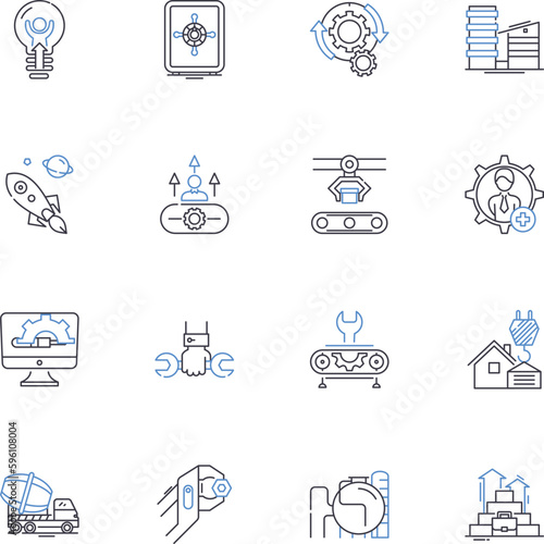Construction line icons collection. Building, Demolition, Excavation, Foundation, Steel, Concrete, Scaffolding vector and linear illustration. Framework,Masonry,Roofing outline signs set